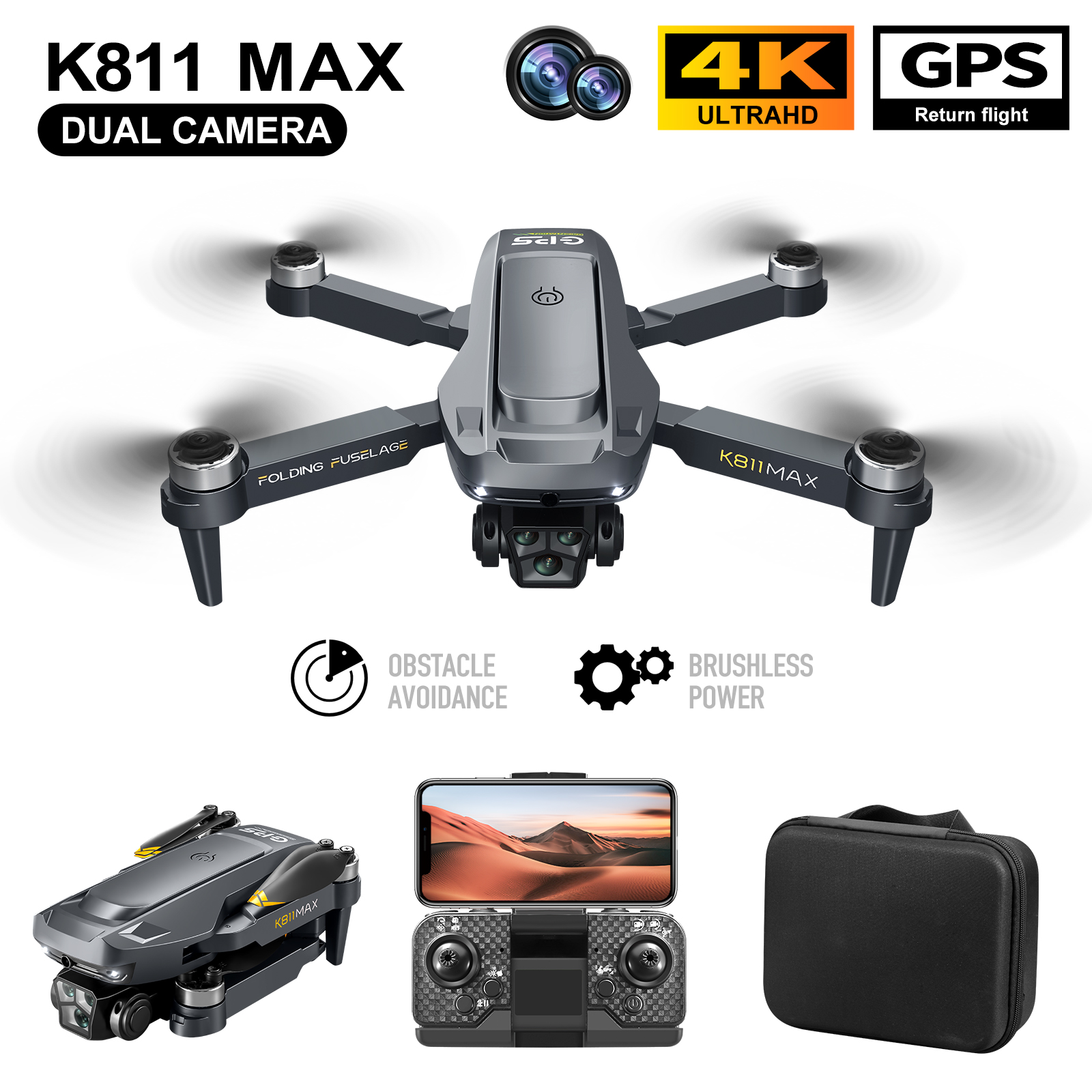 Drone Cinematic - K811MAX Quadrocopter-Drohne: Bürstenlos, GPS, automatische Rückgabe,